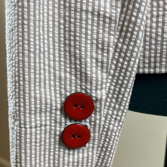 Cream & Gray Striped Seer Sucker Jacket Customized with Black/Red Embellishment - Picture 8 of 9